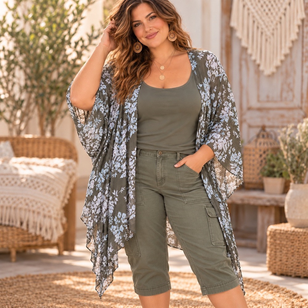 5. Medium Set Boho Green Kimono and Tank Set (Fits up to XL)